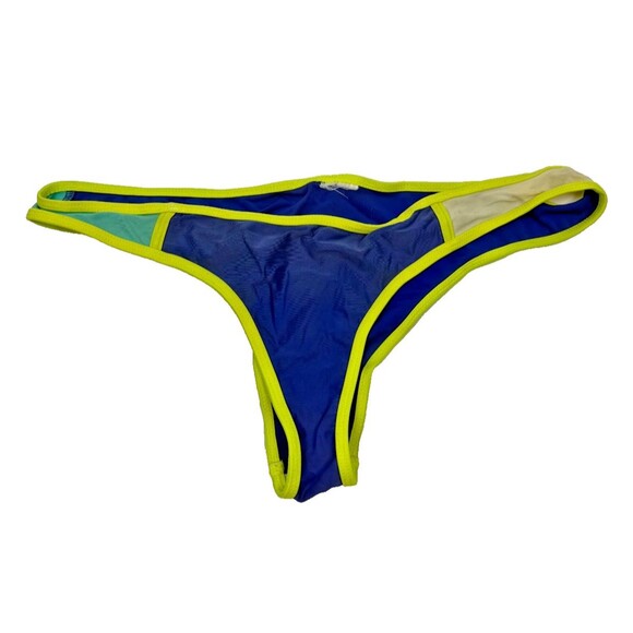 Body Glove Bikini Set Small Cheeky‎ Bottoms Tie Side Triangle Top Blue Neon Swim - Picture 4 of 8